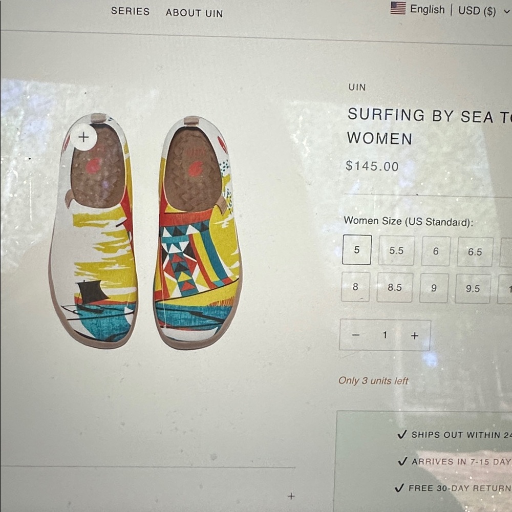 Uin Slip-On Canva Loafer Shoes, women’s size 8 1/2, “Surfing by Sea 2” style - Picture 17 of 17